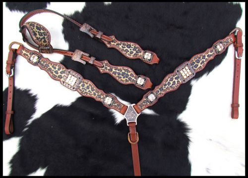 Showman Cheetah Print One Ear Headstall and Breastcollar Set #3